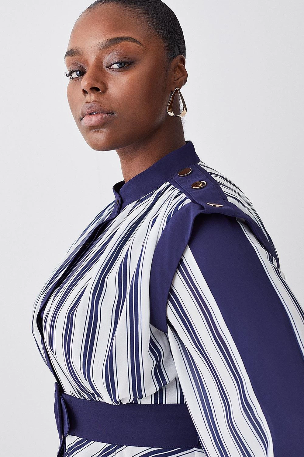 Karen Millen Plus Size Military Stripe Woven Midi Dress - Image 3