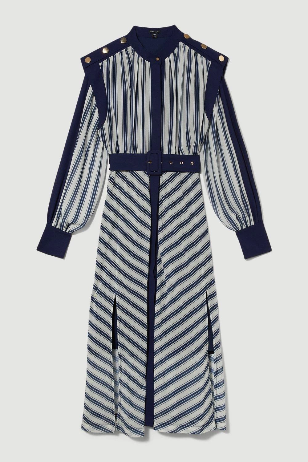 Karen Millen Plus Size Military Stripe Woven Midi Dress - Image 5