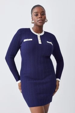 Karen Millen Plus Size Military Style Cable Knit Mini Dress