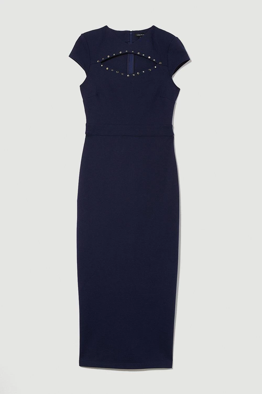 Karen Millen Ponte Stud Detail Cut Out Pencil Midi Dress