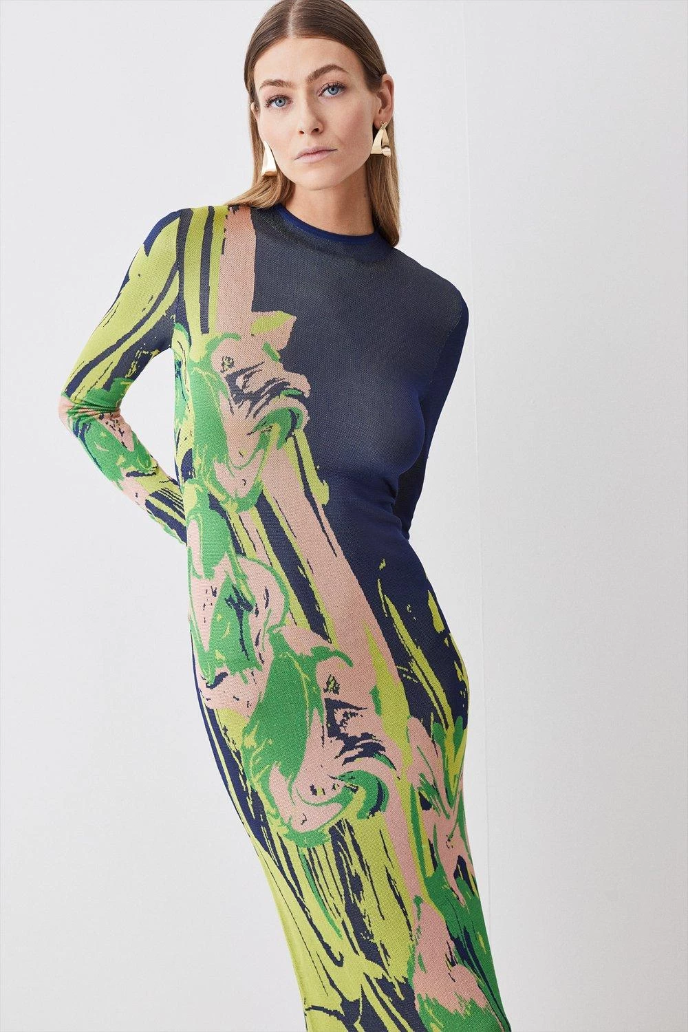 Karen Millen Slinky Jacquard Long Sleeve Knitted Maxi Dress - Image 2
