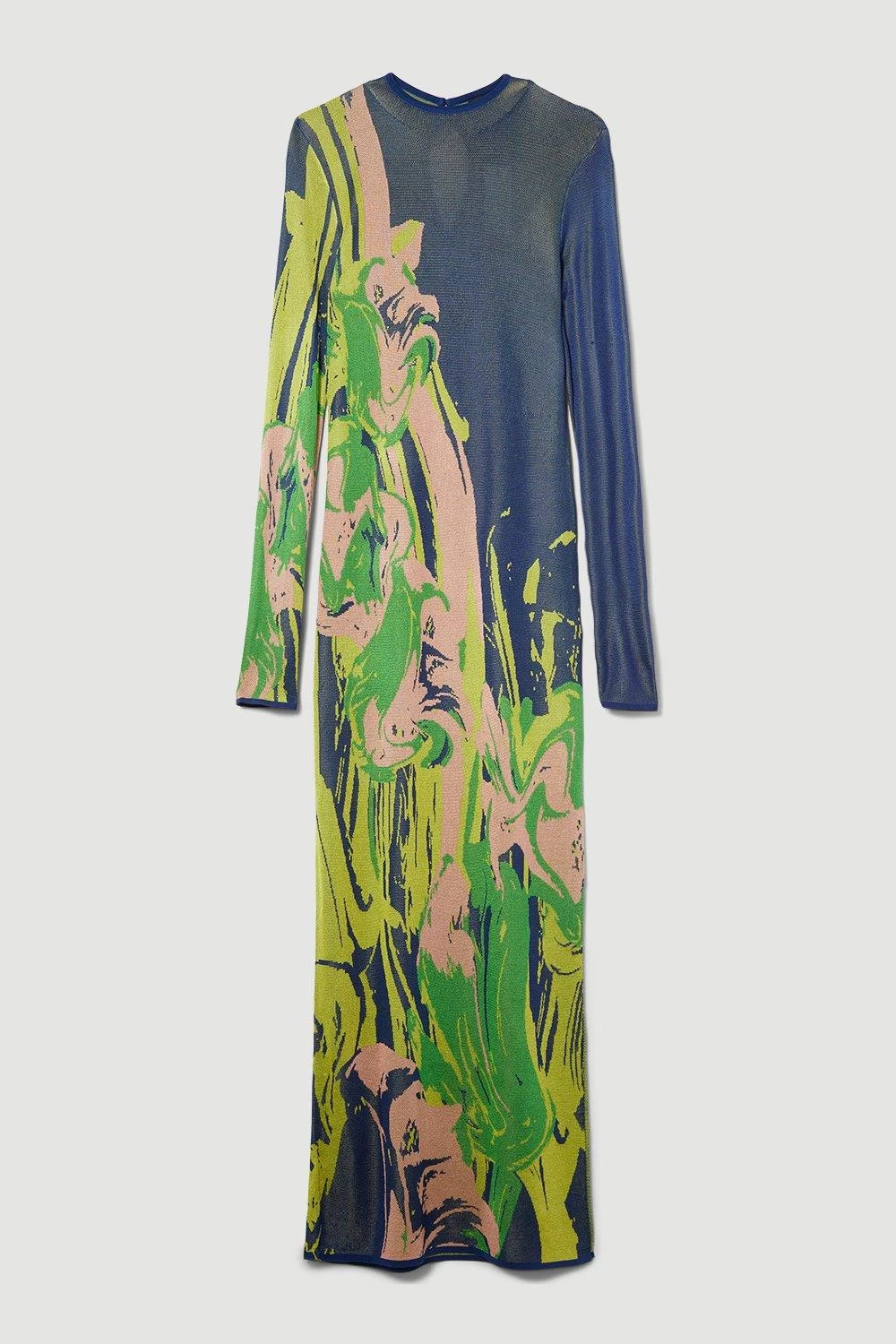 Karen Millen Slinky Jacquard Long Sleeve Knitted Maxi Dress - Image 4