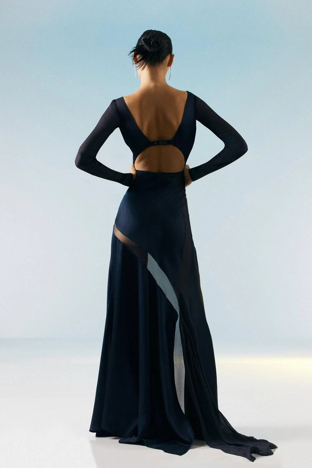 Karen Millen Tall Ooto Sheer Panneled Long Sleeve Woven Maxi Dress - Image 5