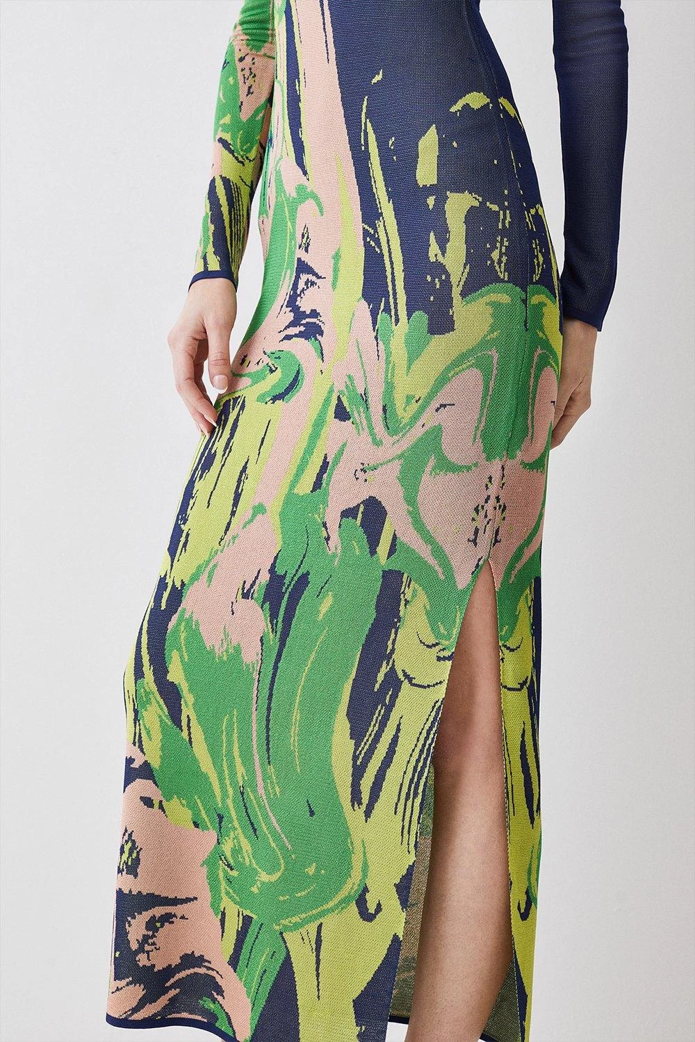 Karen Millen Tall Slinky Jacquard Long Sleeve Knitted Maxi Dress - Image 3