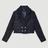 Karen Millen Tweed Gold Button Cropped Frayed Edge Jacket