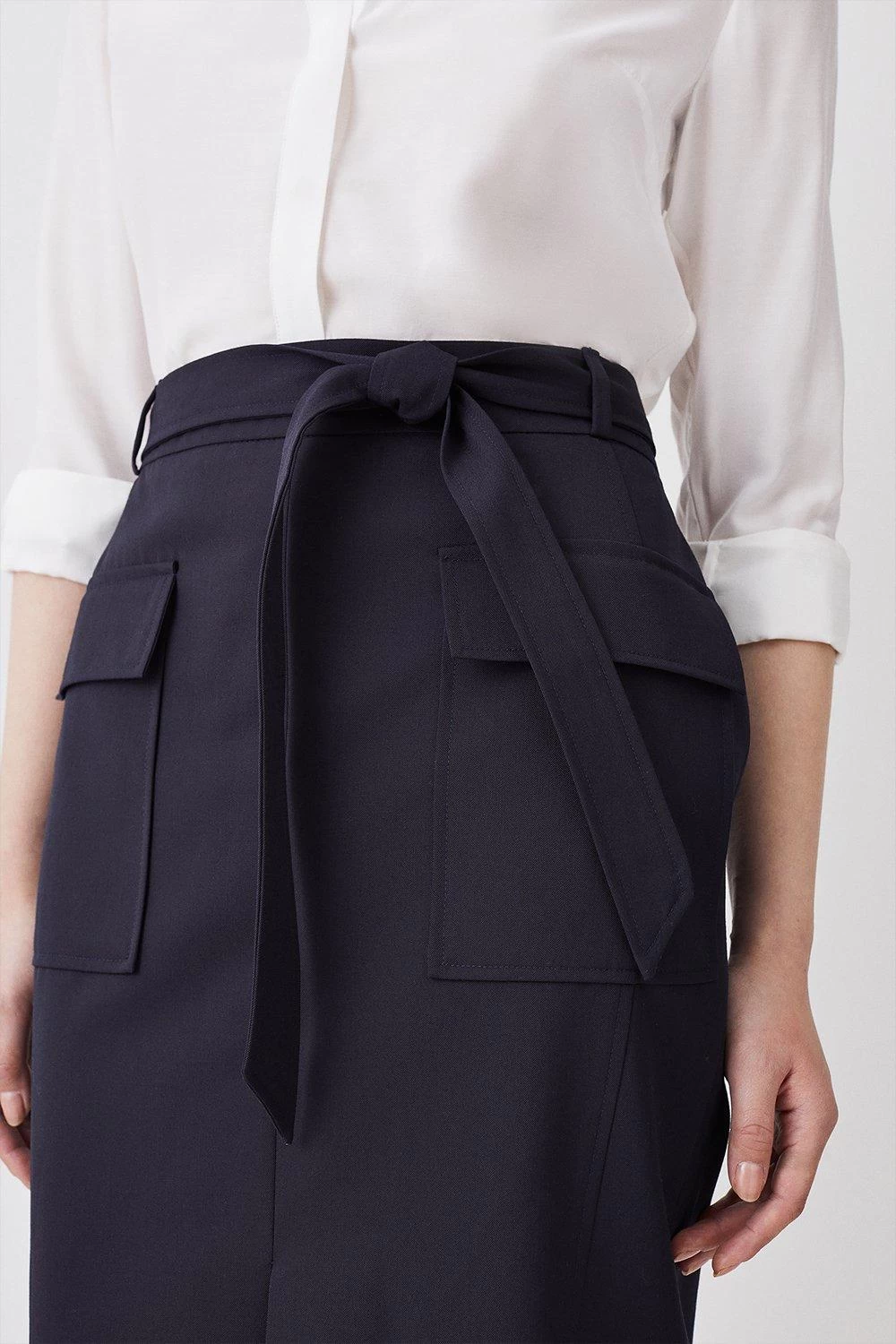 Karen Millen Wool Blend Pocket Detail Midi Skirt - Image 4
