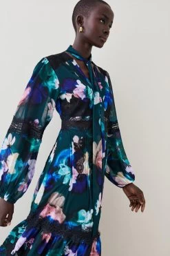 Karen Millen Neon Floral Mix Lace & Embroidery Maxi Dress