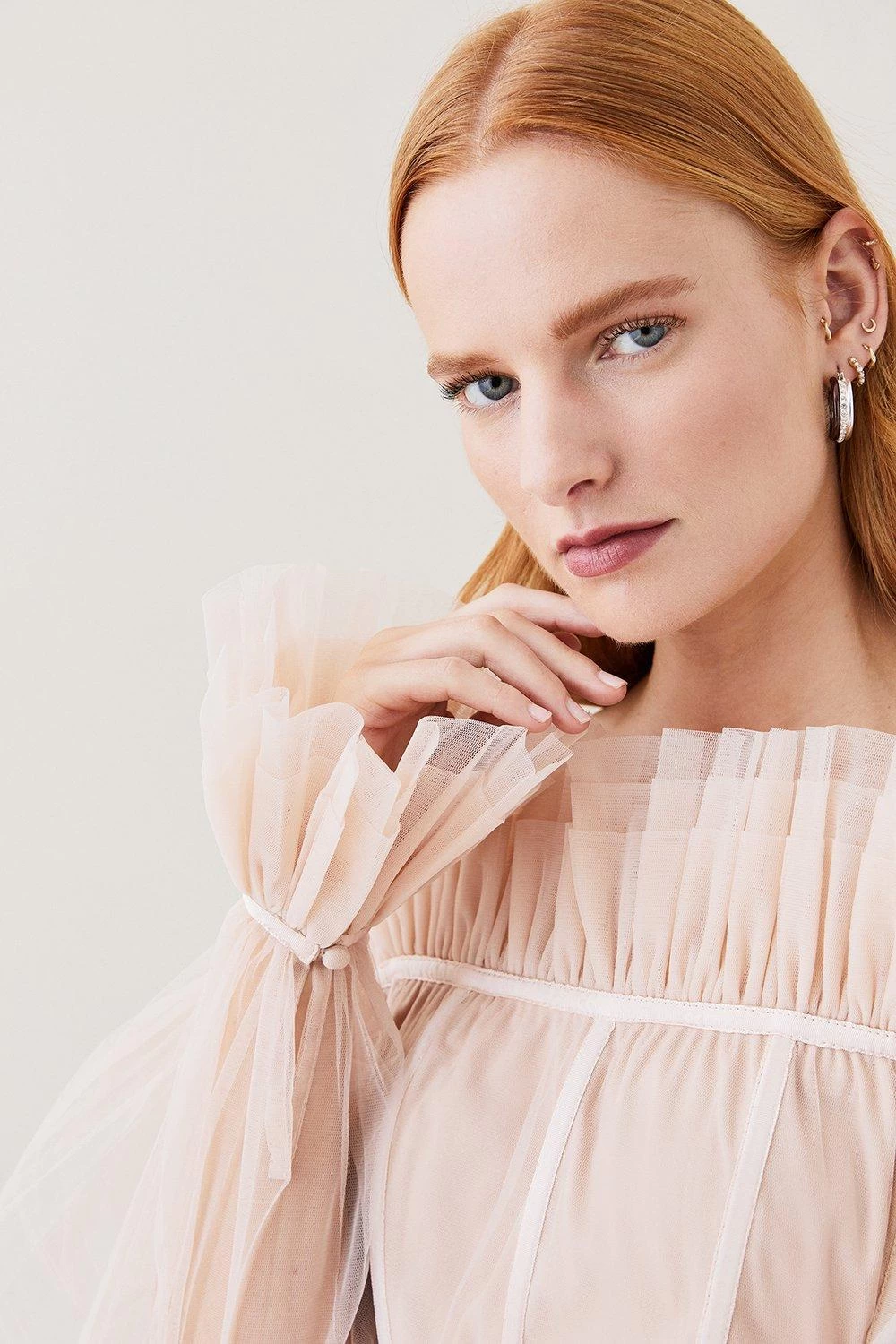 Karen Millen Lydia Millen Corset Detail Tulle Woven Bardot Top - Image 3