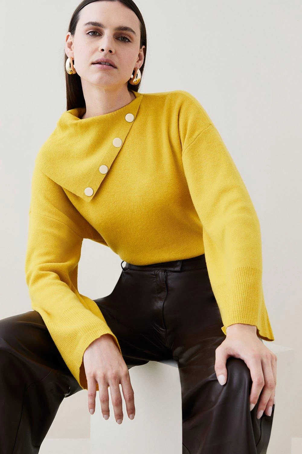 Karen Millen Wool Blend Envelope Neck Slouchy Knit Jumper - Image 3