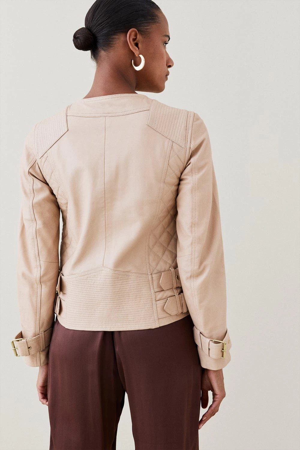 Karen Millen Leather Buckle Detail Biker Jacket - Image 4