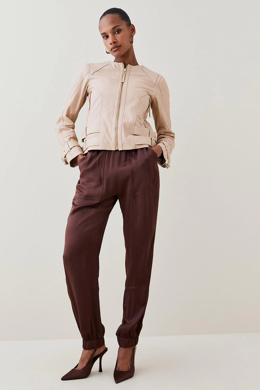 Karen Millen Leather Buckle Detail Biker Jacket - Image 5