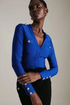 Karen Millen Bandage Knit Military Top In Recycled Yarn