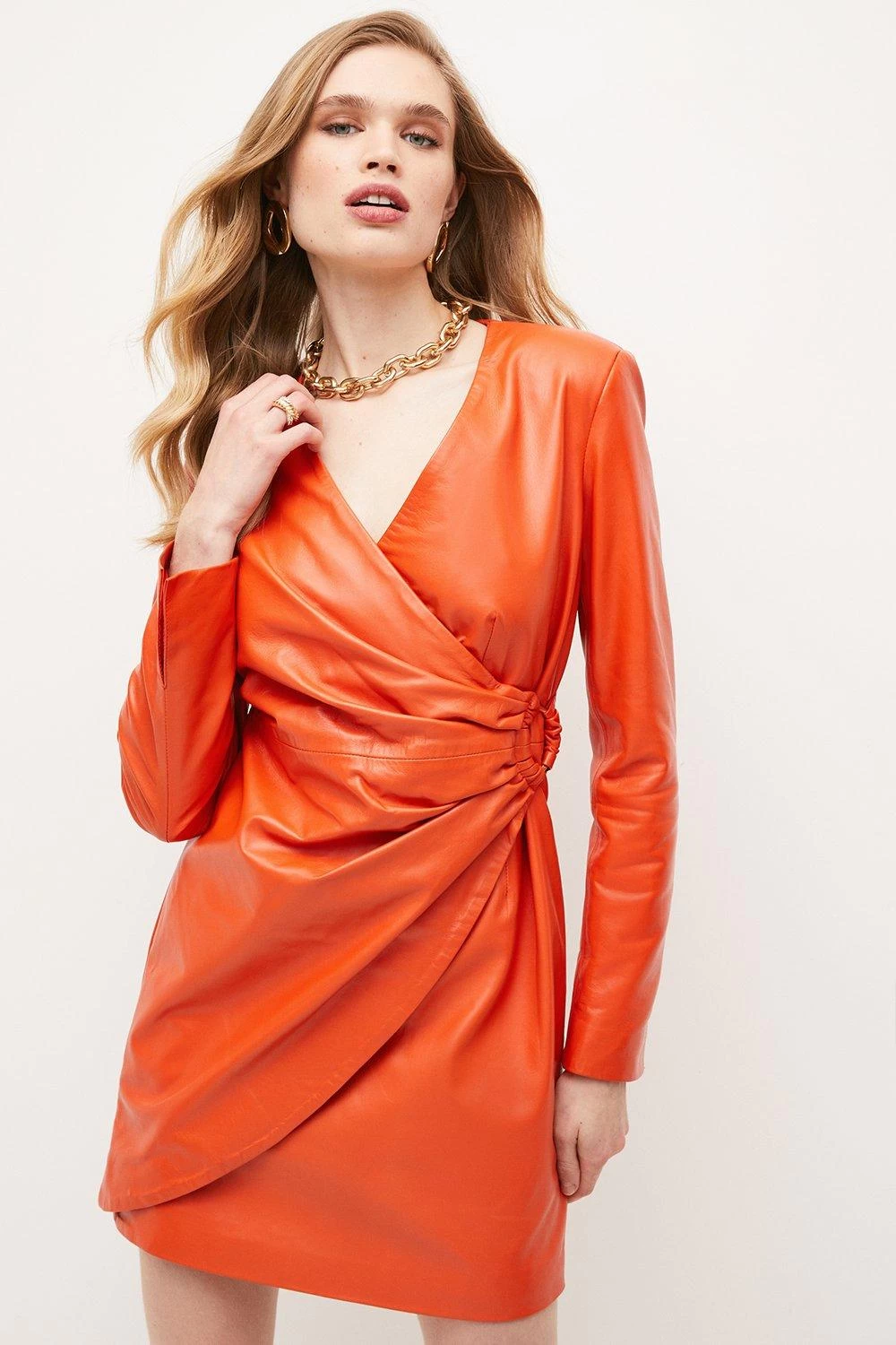 Karen Millen Leather Wrap Detail D Ring Mini Dress - Image 2