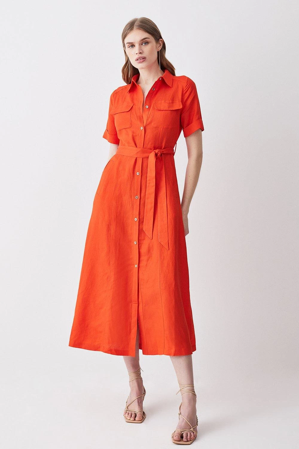 Karen Millen Linen Viscose Woven Midi Shirt Dress - Image 4