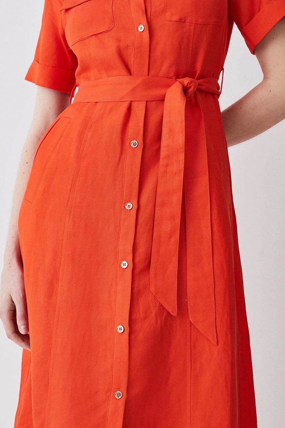 Karen Millen Linen Viscose Woven Midi Shirt Dress