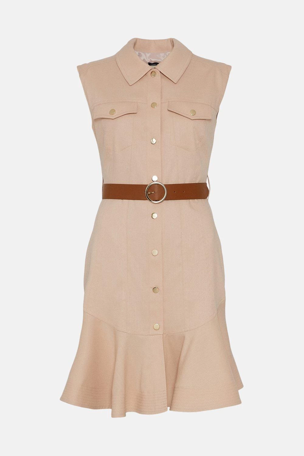 Karen Millen Relaxed Tailored Ruffle Hem Belted Mini Dress - Image 2