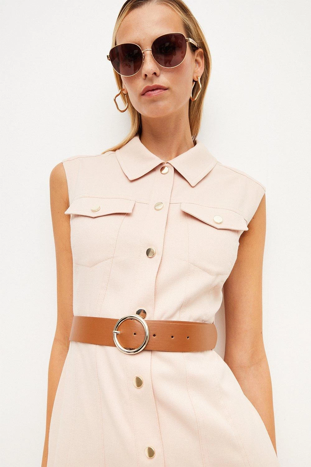 Karen Millen Relaxed Tailored Ruffle Hem Belted Mini Dress - Image 4