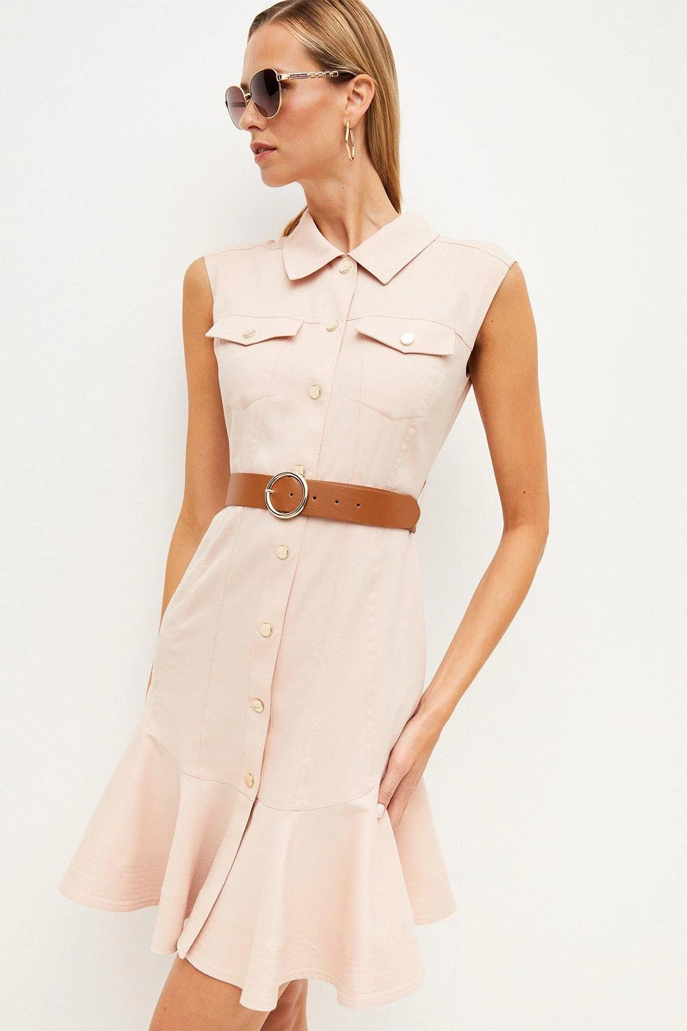Karen Millen Relaxed Tailored Ruffle Hem Belted Mini Dress - Image 5