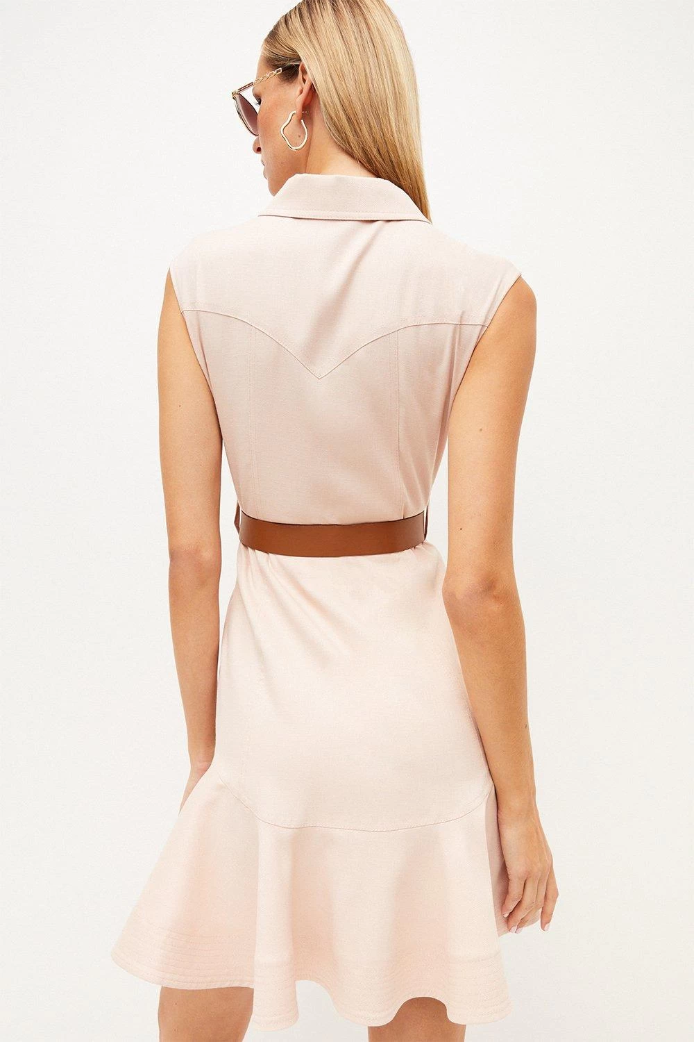 Karen Millen Relaxed Tailored Ruffle Hem Belted Mini Dress