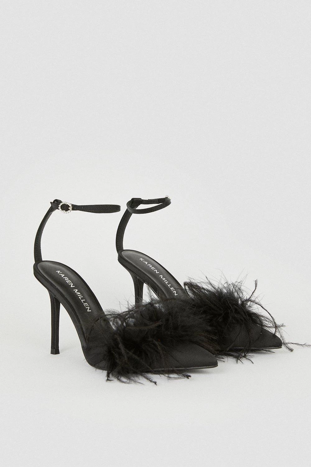 Karen Millen Satin Closed Toe Feather Heel - Image 6