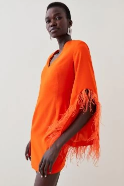 Karen Millen Soft Tailored Full Sleeve Feather Mini Dress