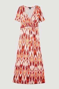 Karen Millen Tall Printed Wide Leg Waist Tie Jersey Jumpsuit