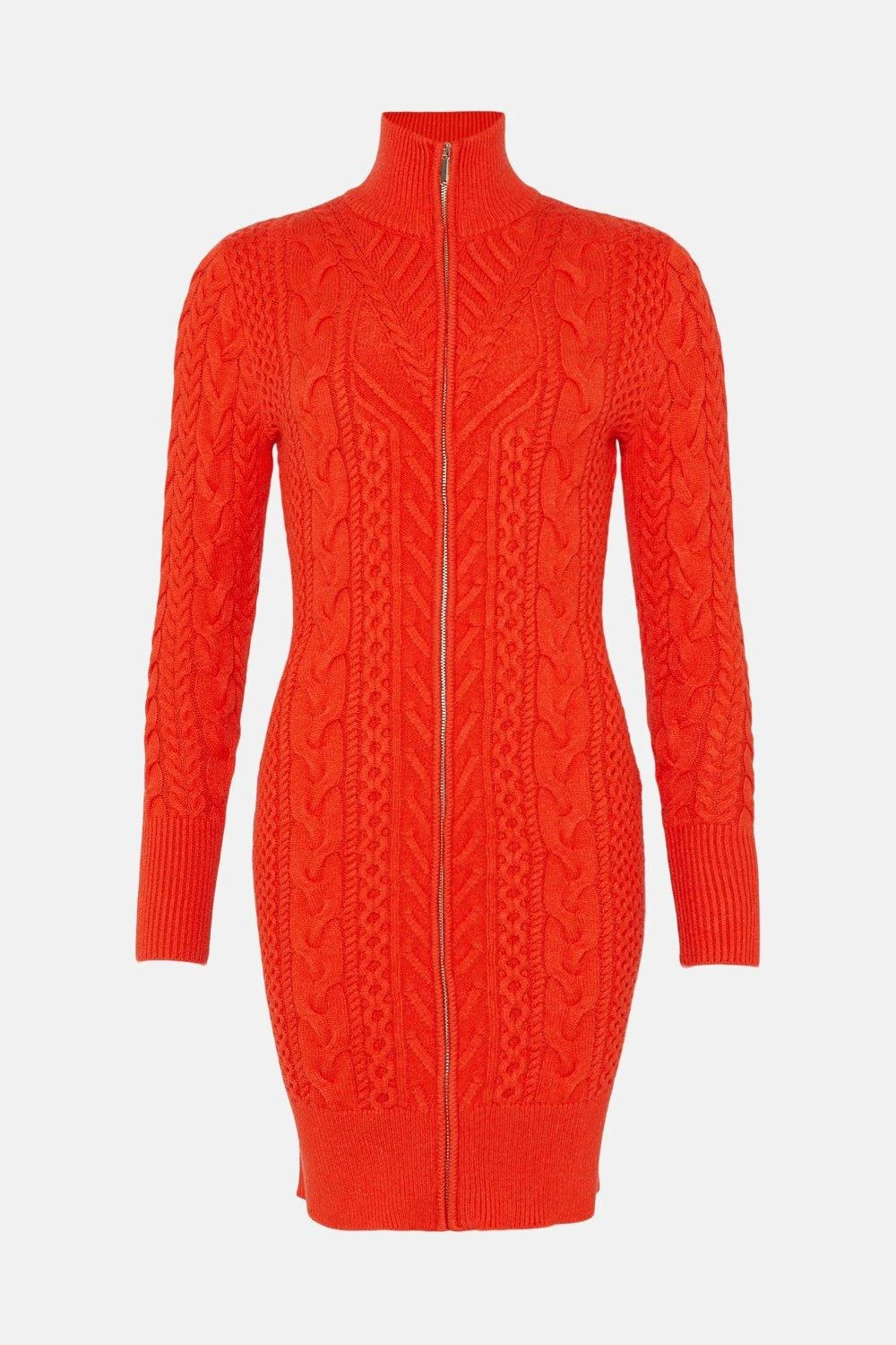 Karen Millen Viscose Blend Zip Through Cable Knit Mini Dress - Image 5