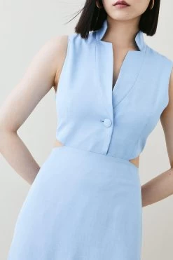 Karen Millen Premium Polished Linen Cut Out Peplum Maxi Dress