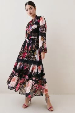 Karen Millen Petite Floral Mix Lace & Embroidery Maxi Dress