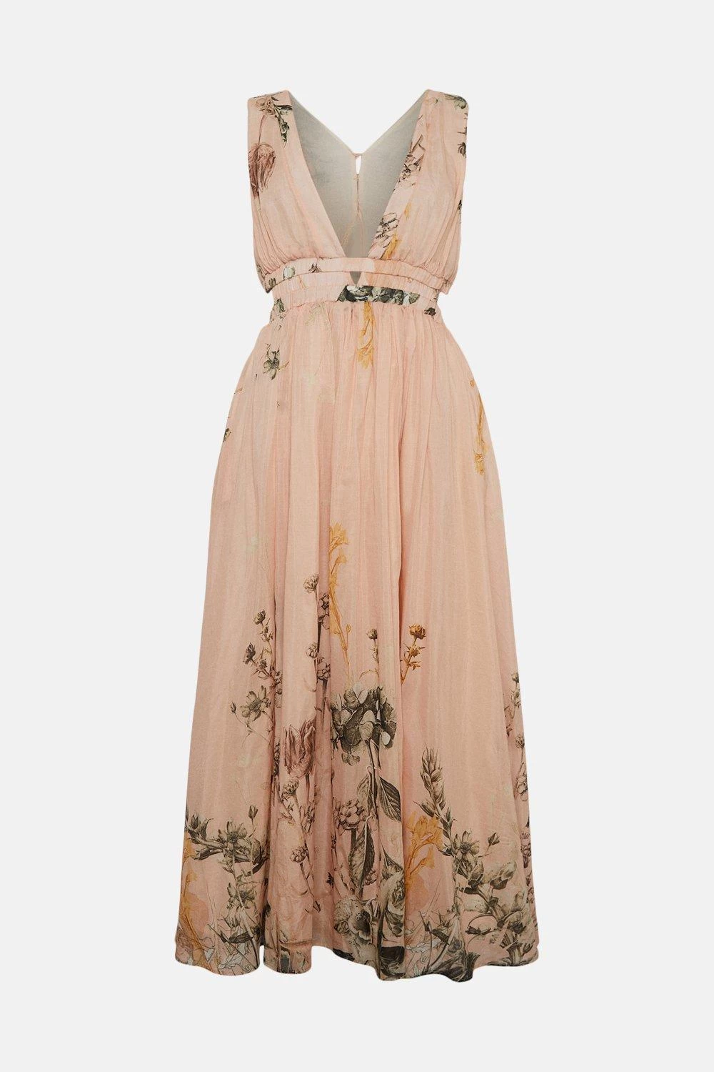 Karen Millen Blush Botanical Border Print Silk Cotton Maxi Dress - Image 5