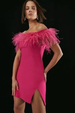 Karen Millen Compact Stretch Feather Bardot Mini Dress