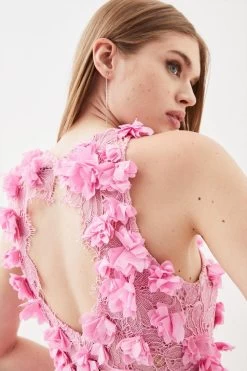 Karen Millen Floral Applique On Lace Woven Midi Dress