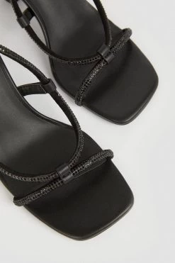 Karen Millen Leather Crystal Strappy Sandal Heel