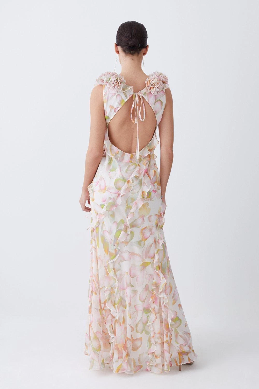 Karen Millen Petite Floral Chiffon Corsage Ruffle Slip Maxi Dress - Image 4