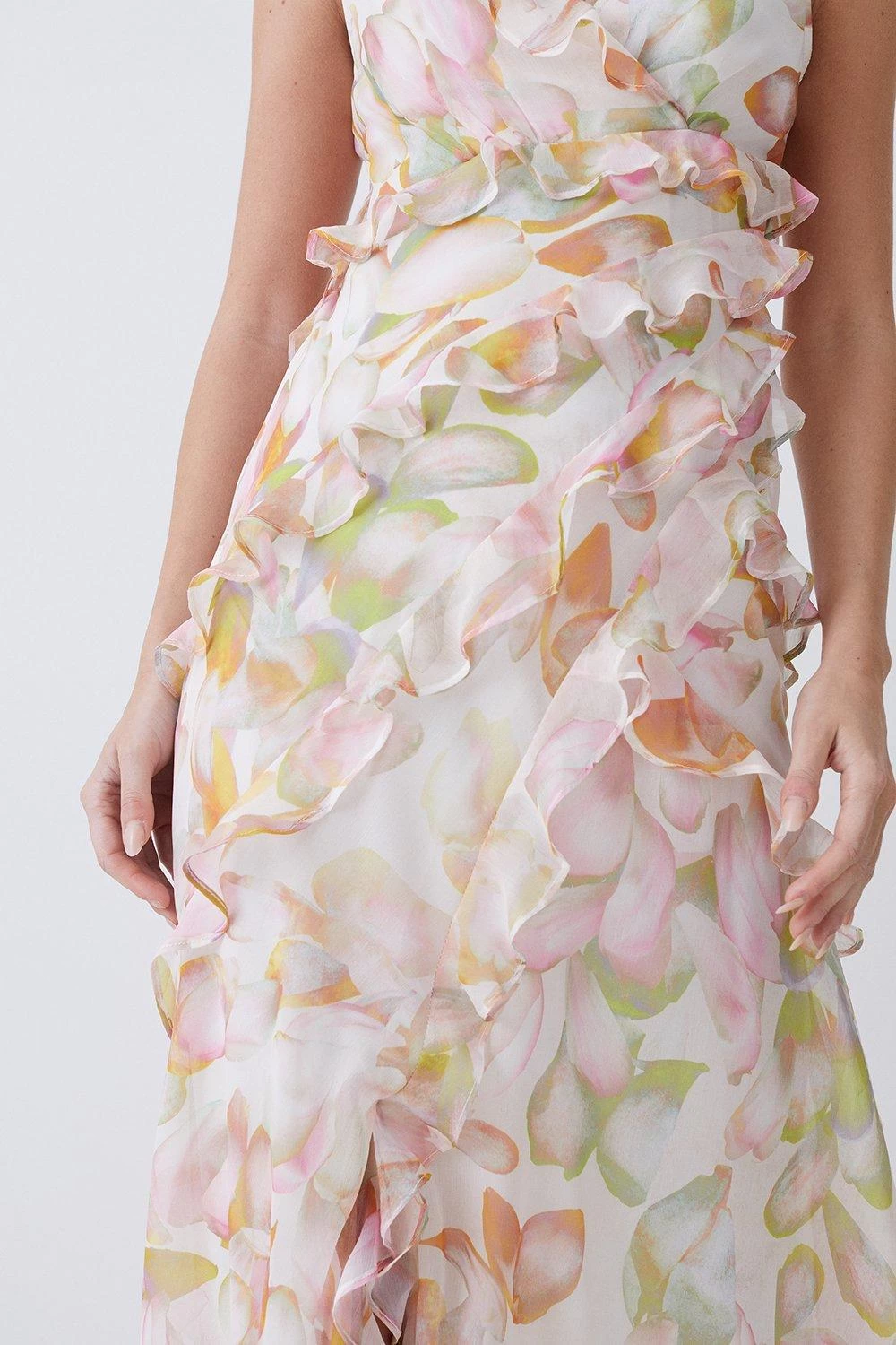 Karen Millen Petite Floral Chiffon Corsage Ruffle Slip Maxi Dress - Image 6
