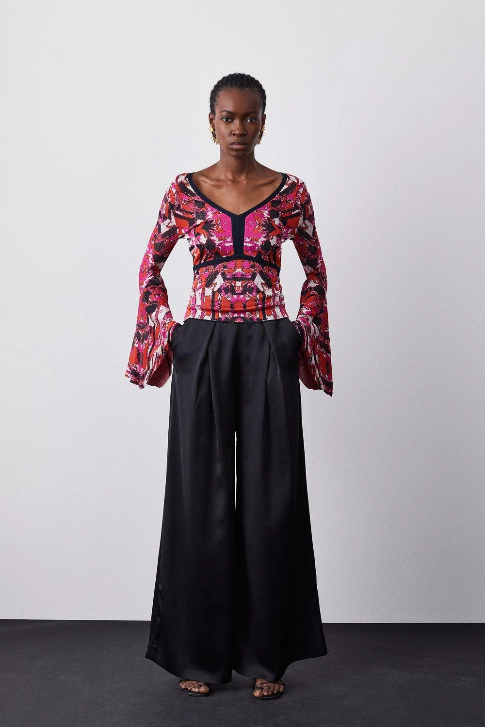 Karen Millen Slinky Knit Jacquard Geo Top - Image 2