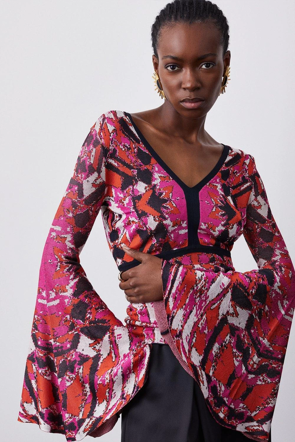 Karen Millen Slinky Knit Jacquard Geo Top - Image 5