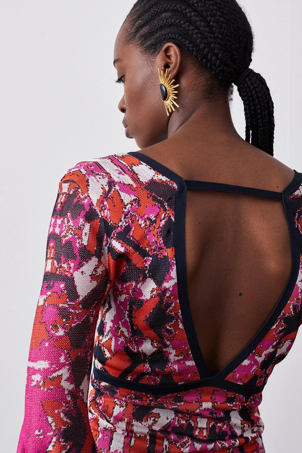 Karen Millen Slinky Knit Jacquard Geo Top