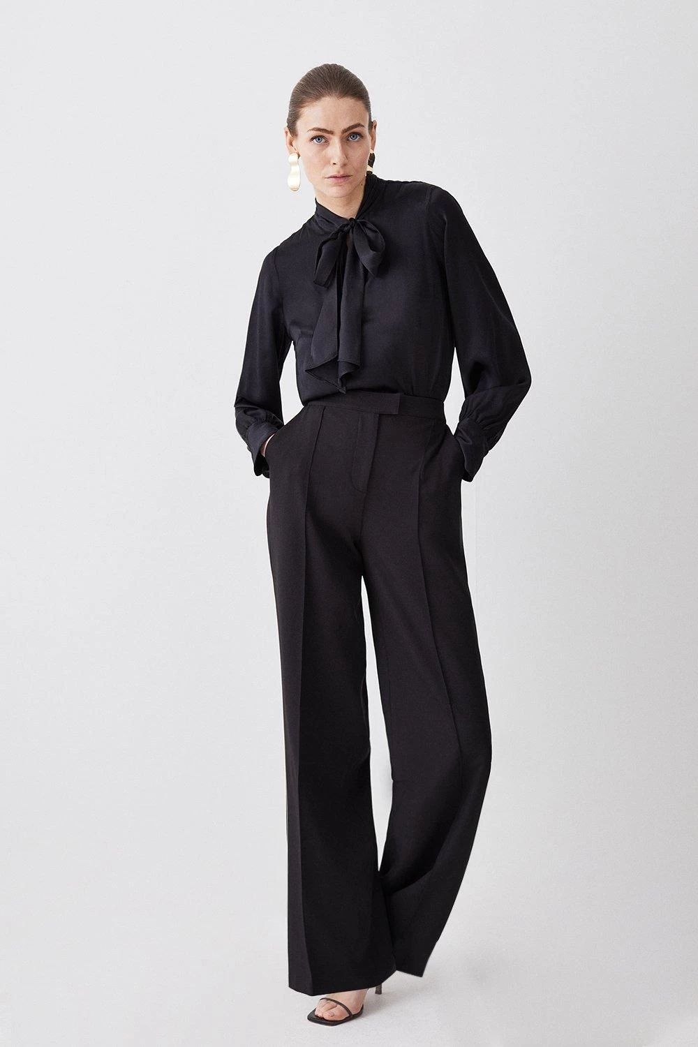 Karen Millen Stretch Cady High Rise Wide Leg Trouser - Image 4