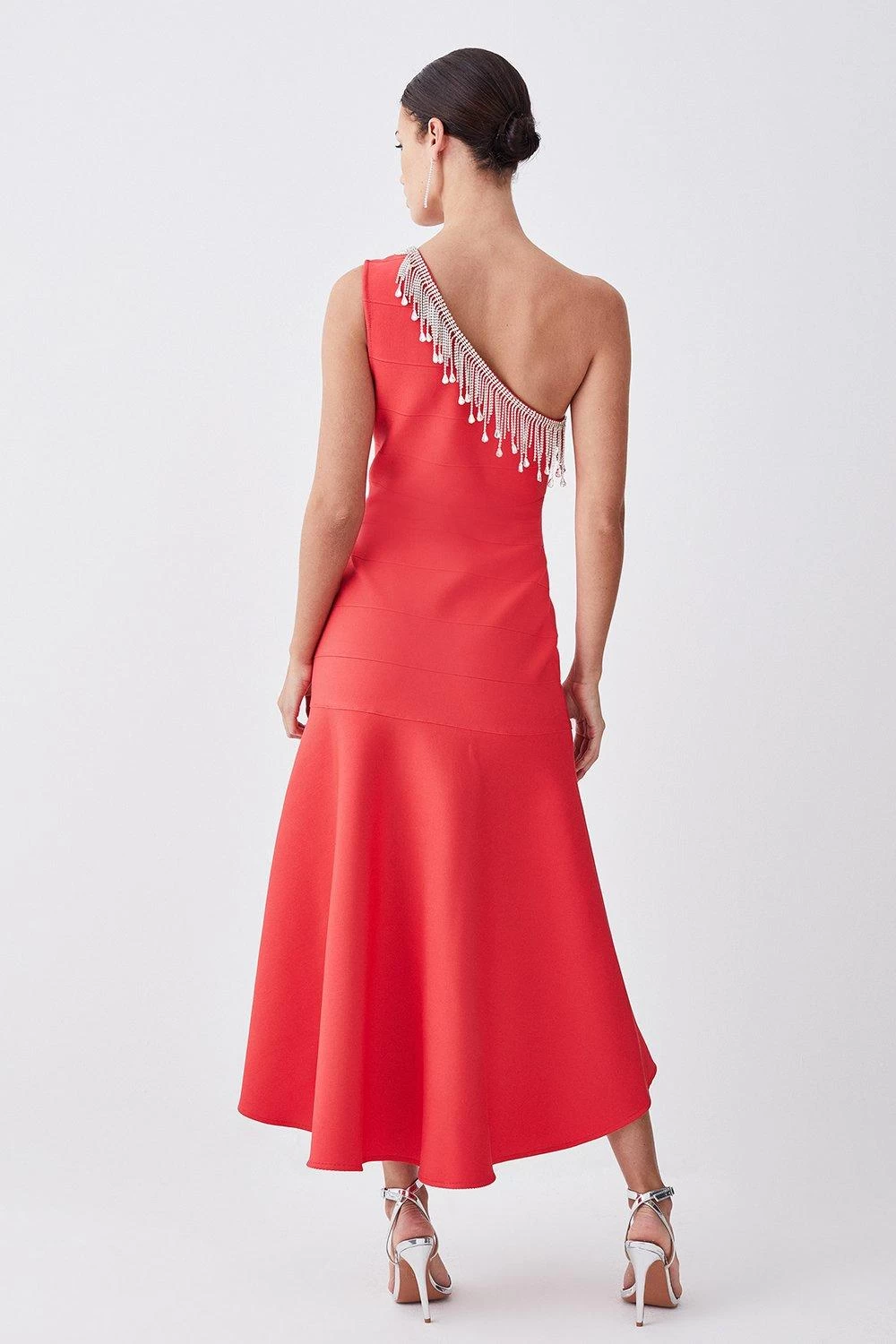 Karen Millen Tall Bandage Diamante Trim One Shoulder High Low Midi Dress - Image 2