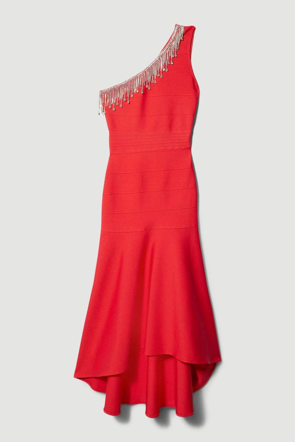Karen Millen Tall Bandage Diamante Trim One Shoulder High Low Midi Dress - Image 5