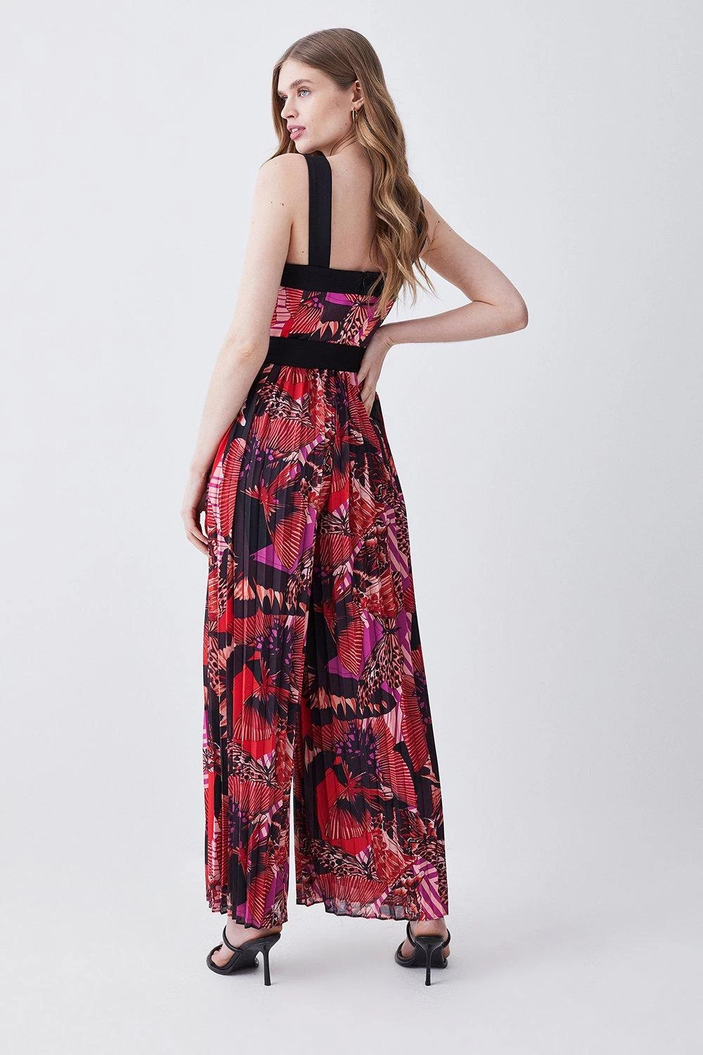 Karen Millen Top Stitch Pleated Butterfly Detail Woven Jumpsuit