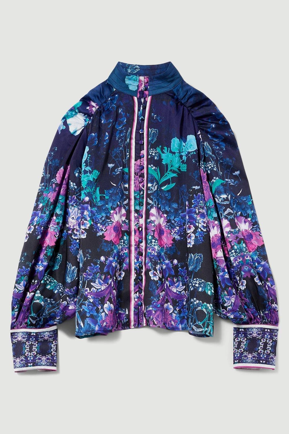 Karen Millen Boarder Floral Print Satin Blouse - Image 3