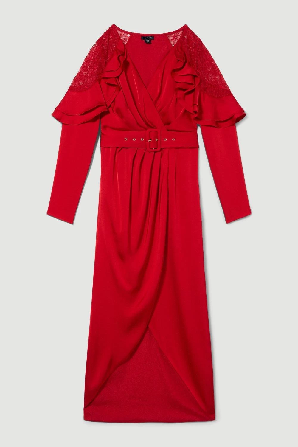 Karen Millen Satin And Lace Ruffle Woven Midaxi Dress - Image 3