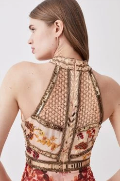 Karen Millen Beaded And Embroidery Woven Mini Dress