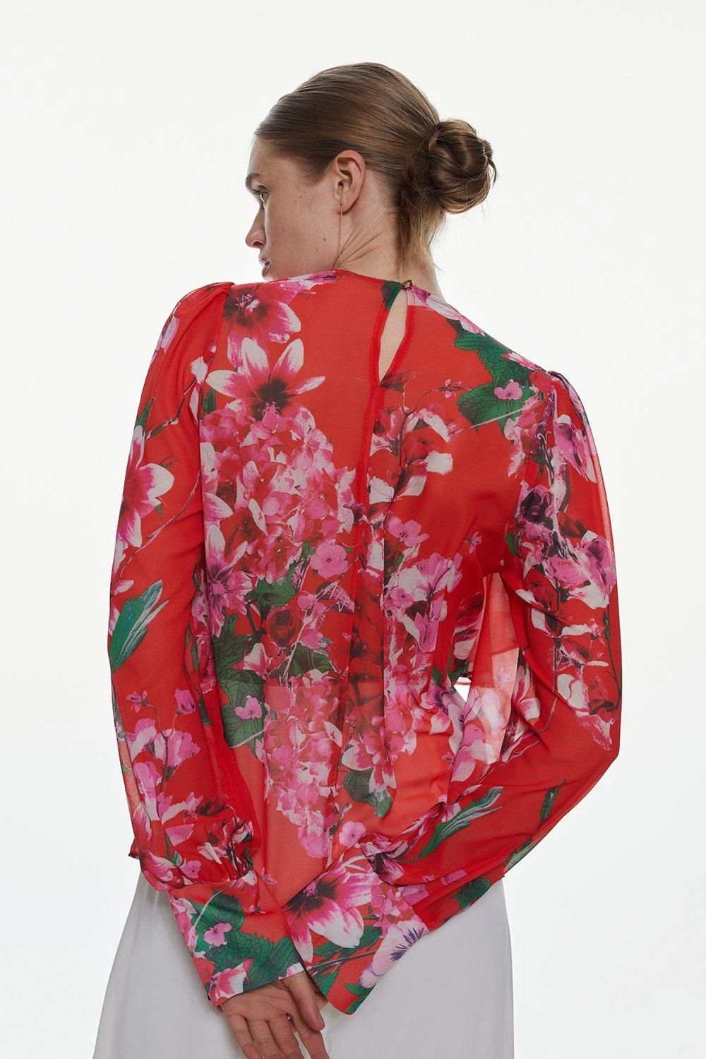 Karen Millen Floral Hydrangea Georgette Ruffle Detail Woven Blouse - Image 3