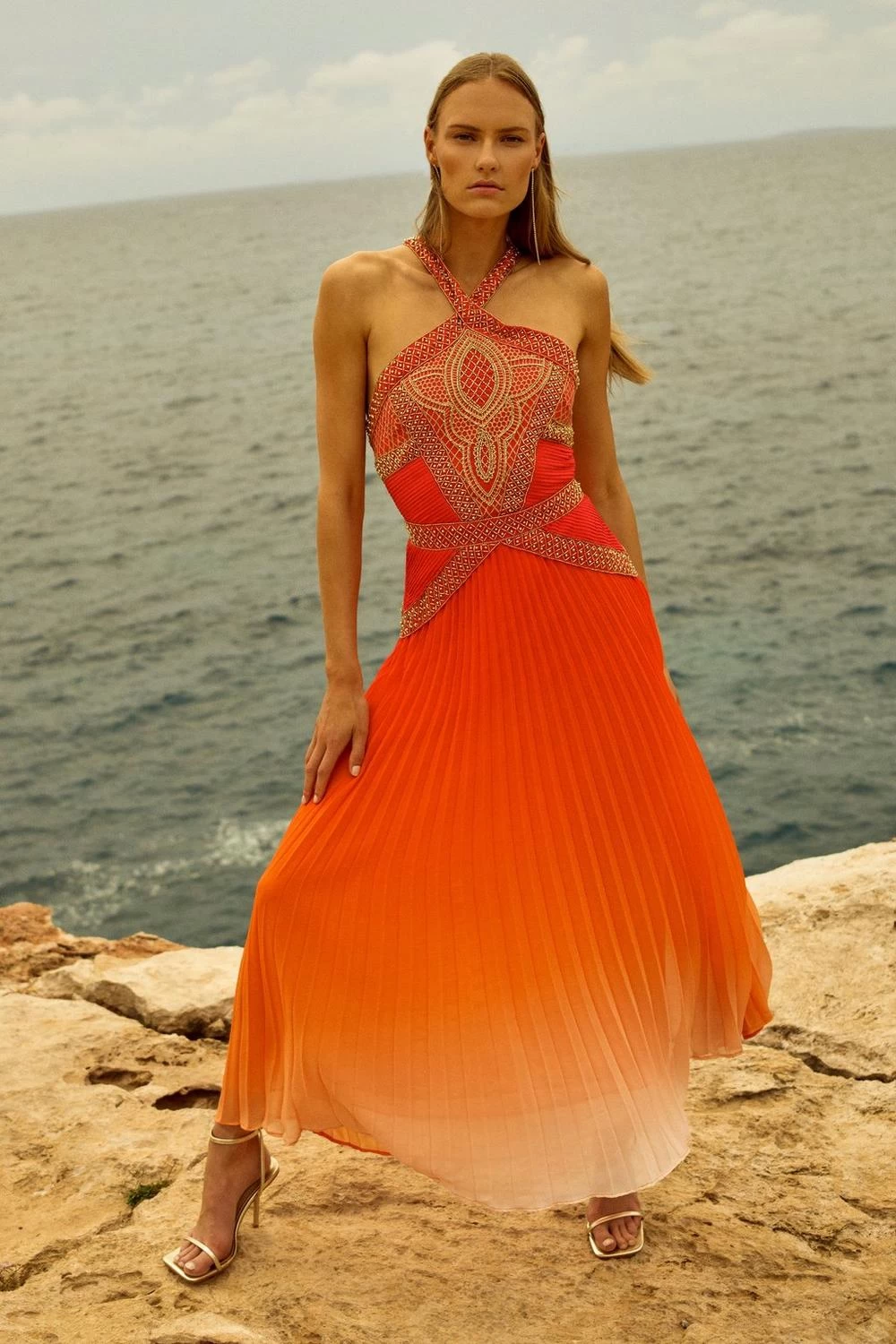 Karen Millen Geo Embellished Pleated Maxi Dress - Image 3