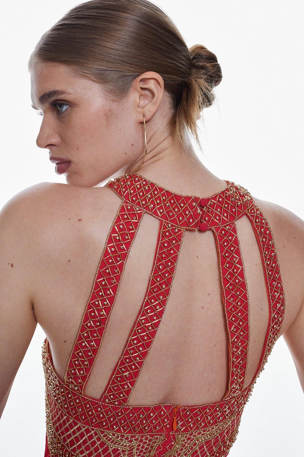 Karen Millen Geo Embellished Pleated Maxi Dress - Image 4