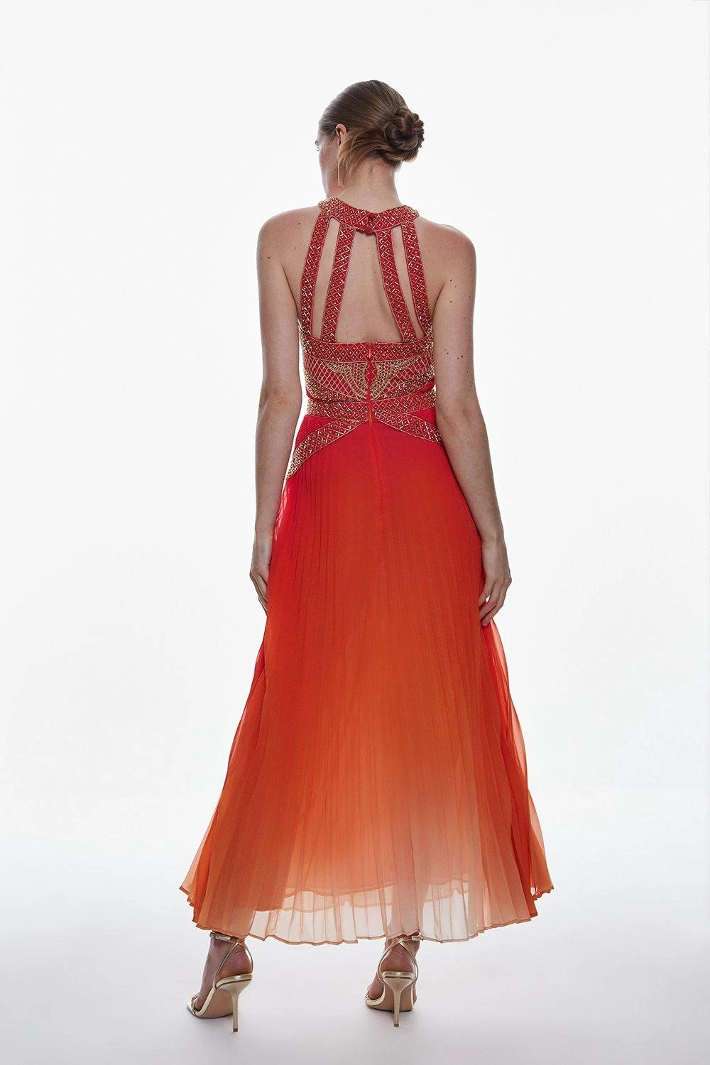 Karen Millen Geo Embellished Pleated Maxi Dress