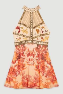 Karen Millen Petite Beaded And Embroidery Woven Mini Dress